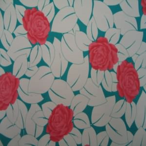 60" Poly Floral Red with Green and White Background