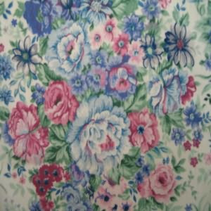 60" Poly/Rayon Floral Pink, Blue and Purple with White Background