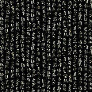 Timeless Treasures Kyoto Garden by Chong-A Hwang CM1678 Black Japanese Text w/Metallic
