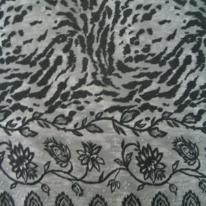 60" Rayon Floral and Animal Black and Green Bordered