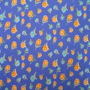 56" Rayon Floral Orange and Turquoise with Purple Background