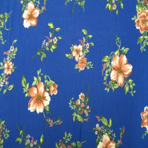 54" Rayon  Floral Rust with Royal Background