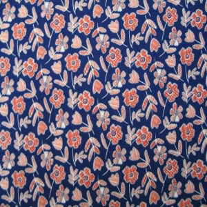 58" Rayon Floral Red and White with Navy Background