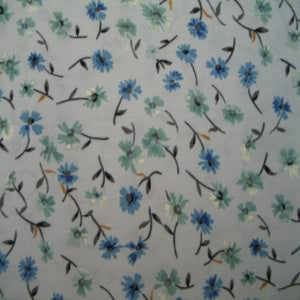 54" Rayon Floral Blue and Green with Light Blue Background