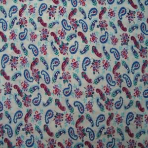 60" Rayon Paisley Red and Blue with White Background