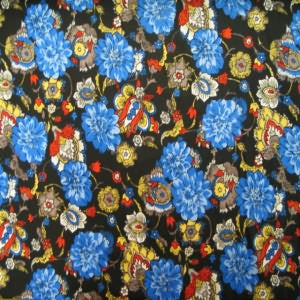 60" Rayon Floral Multi with Black Background