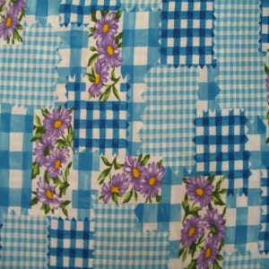 60" Rayon Floral Purple with Checked Blue and White
