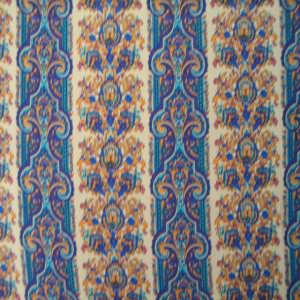 45" Rayon Floral and Stripe Blue and Tan