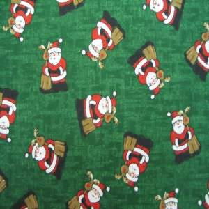45" Christmas Print 100% Cotton Santa and Reindeer on Dark Green Background