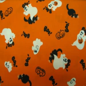 45" Halloween Cats and Ghosts with Orange Background 100% Cotton