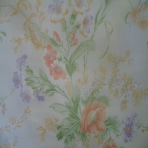 45" Sheer Poly Floral Peach, Green and Purple with Ivory Background