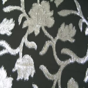 45" Sheer Poly/Metallic Silver Lame?Flower with Black Background