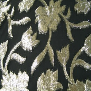 45" Sheer Black With Gold Lame' Flower Pattern
