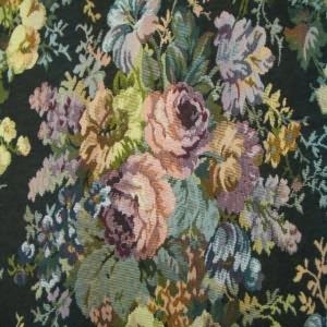 54" Tapestry Floral Bouquet of Burgundy, Peach and Green with Black Background