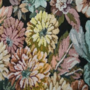 54" Tapestry Floral Green, Yellow and Mauve with Black Background