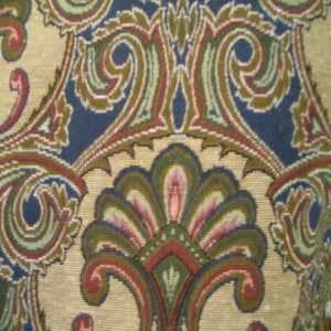 54" Tapestry Floral Tan and Green with Navy Background