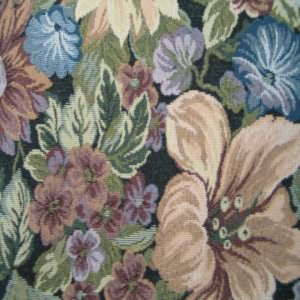 54" Tapestry Floral Blue, Green and Peach with Navy Background