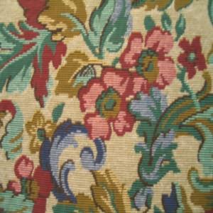 54" Tapestry Floral Blue, Green and Burgundy  with Golden Tan Background