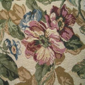 54" Tapestry Floral Green, Burgundy  and Golden Brown with Cream Background