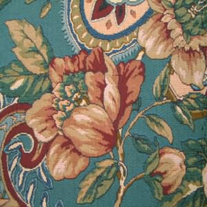 54" Tapestry Floral and Paisley Rust, Green and Blue with Blue Green Background