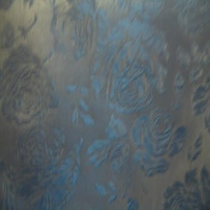 60" Taffeta 100% Polyester Floral Brocade Blue and Black