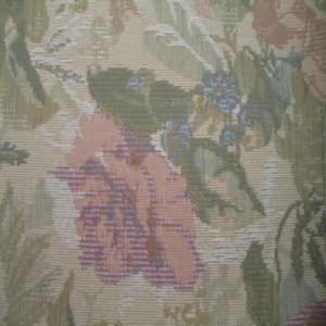 54" Floral Muted Green and Peach with Tan Background