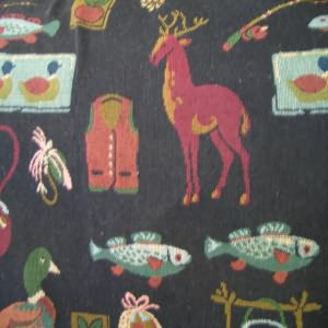54" Upholstery Tapestry Fishing and Hunting with Black Background (RR)