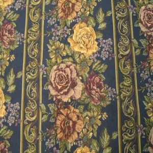 54" Upholstery Tapestry Stripe with Rust and Golden Roses Navy Background (RR)