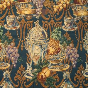 54" Upholstery Tapestry Fruit in Golden Bowls with Navy Background