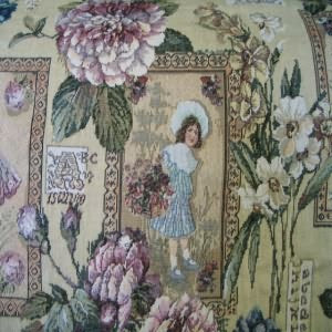 54" Upholstery Tapestry Floral with Victorian Girl in Frame Light Background (RR)
