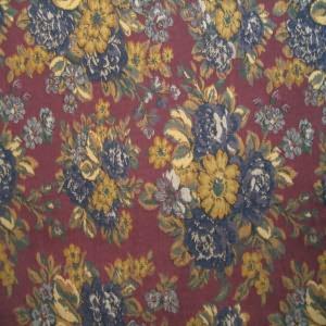 54" Upholstery Tapestry Floral Bouquet Gold and Navy with Burgundy  Background