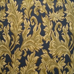 54" Upholstery Tapestry Leaf Gold with Navy Background (RR)