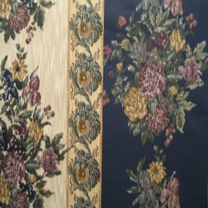 54" Upholstery Tapestry Floral and Stripe Navy Background (RR)