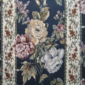 54" Upholstery Tapestry Large Floral with Navy Background