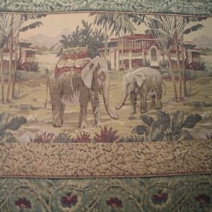 54" Upholstery Tapestry Elephants Tan and Green
