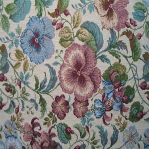 54" Upholstery Tapestry Floral Blue, Burgundy  and Rust with Light Tan Background