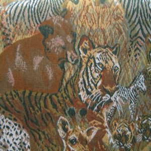 54" Upholstery Tapestry Animal Faces Green and Gold (RR)