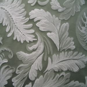 54" Brocade White with Green Leaves