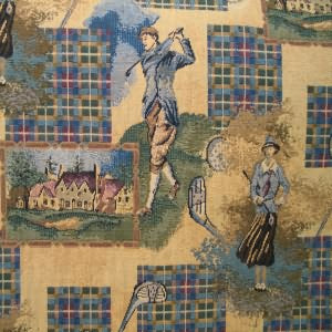 54" Upholstery Tapestry Golfers with Blue Plaid Boxes (RR)