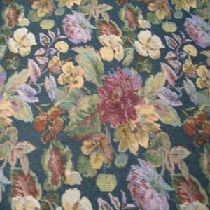 54" Upholstery Tapestry Floral Gold and Burgundy  with Blue-Green Background