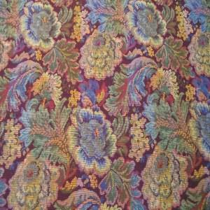 54" Upholstery Tapestry Floral Gold, Green and Purple with Burgundy  Background