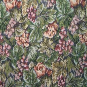 54 Upholstery Tapestry Grape Clusters Burgundy with Green Leaf Backgr —  Maloufs Fabrics