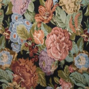 54" Upholstery Tapestry Floral Large Peach and Orange with Black Background