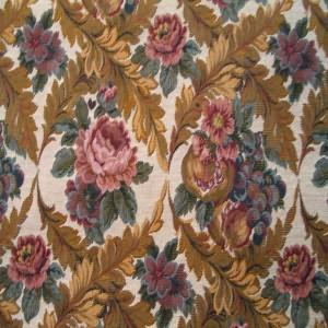 54" Upholstery Tapestry Floral Burgundy  with Winding Gold Leaf