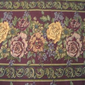 54" Upholstery Tapestry Floral Stripe with Burgundy  Background