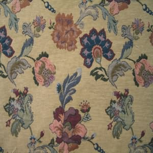 54" Upholstery Tapestry Floral Spaced Plum and Grey with Tan Background