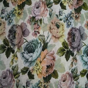54" Floral Green, Peach and Yellow with Off-White Background