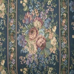 54" Floral Burgundy, Plum and Ivory with Blue Background (RR)