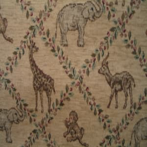 54" Chenille Elephant, Monkey and Giraffe Sage and Golden Tan