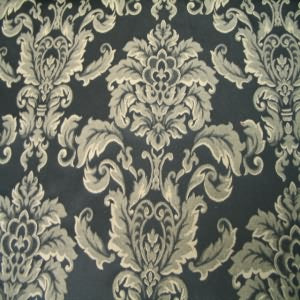 54" Upholstery Damask Brocade Black Background with Tan